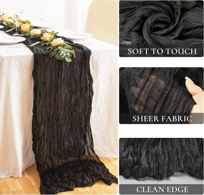 10 ft x 38" Premium Gauze Cheesecloth Table Runner - Black (1pc)
