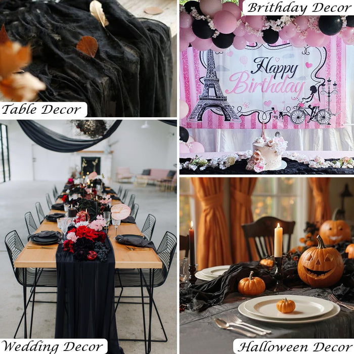 10 ft x 38" Premium Gauze Cheesecloth Table Runner - Black (1pc)