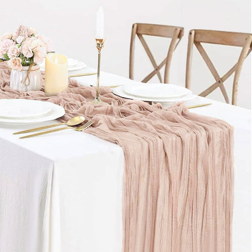 10 ft x 38" Premium Gauze Cheesecloth Table Runner - Blush Pink/Rose Gold (1pc)