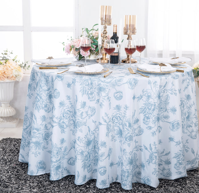 108" Seamless Round French Toile Polyester Tablecloth - Dusty Blue (1pc)