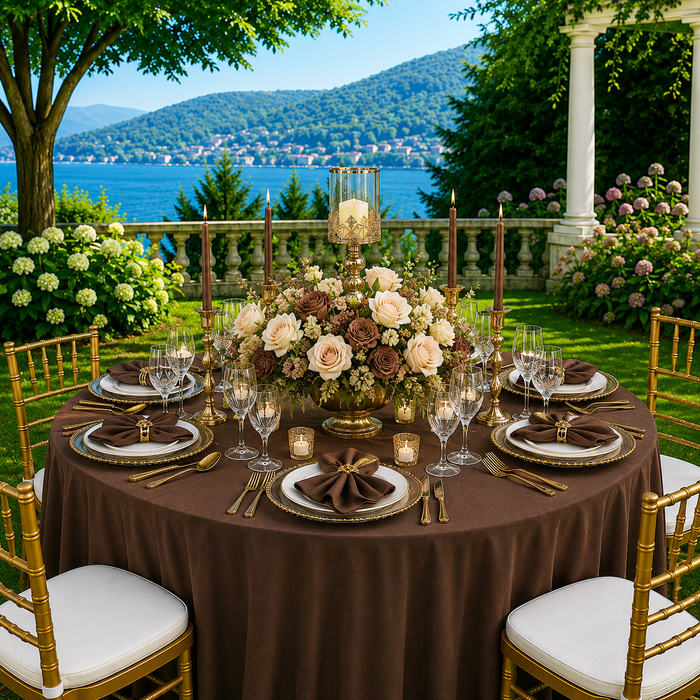 108" Seamless Round Scuba (Wrinkle-Free) Tablecloth - Chocolate (1pc)