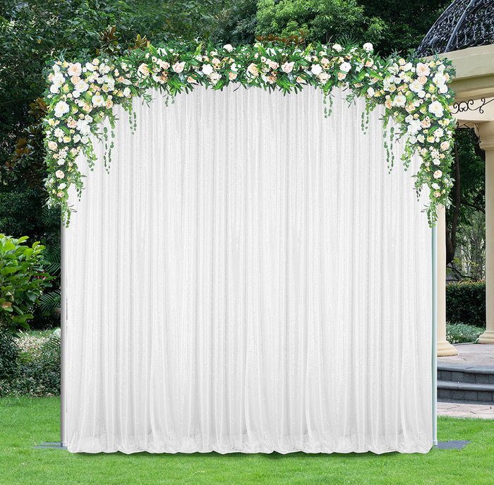12 ft x 52" Sequin Glitz Net Event Backdrop Curtain Drape Panel - White (1pc)