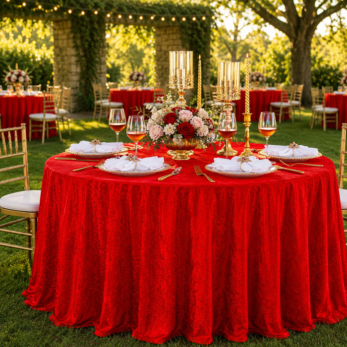120" Round Ice Crushed Velvet (200 GSM) Tablecloth - Red (1pc)