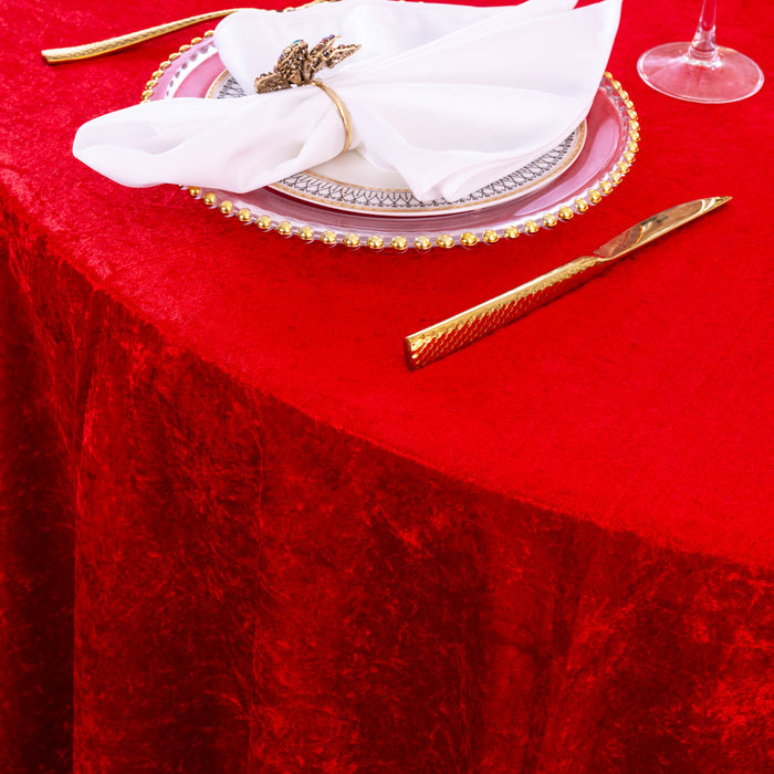 120" Round Ice Crushed Velvet (200 GSM) Tablecloth - Red (1pc)