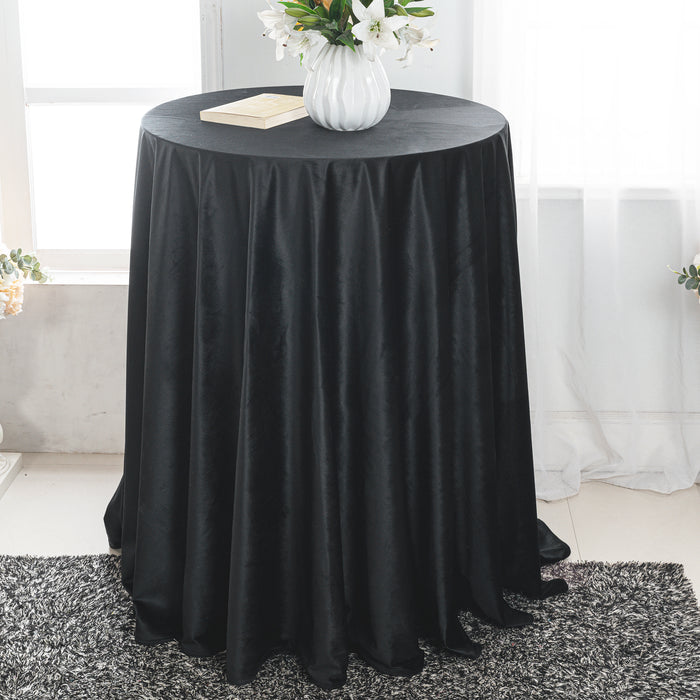 120" Round Seamless Holland Velvet Tablecloth - Black (1pc)