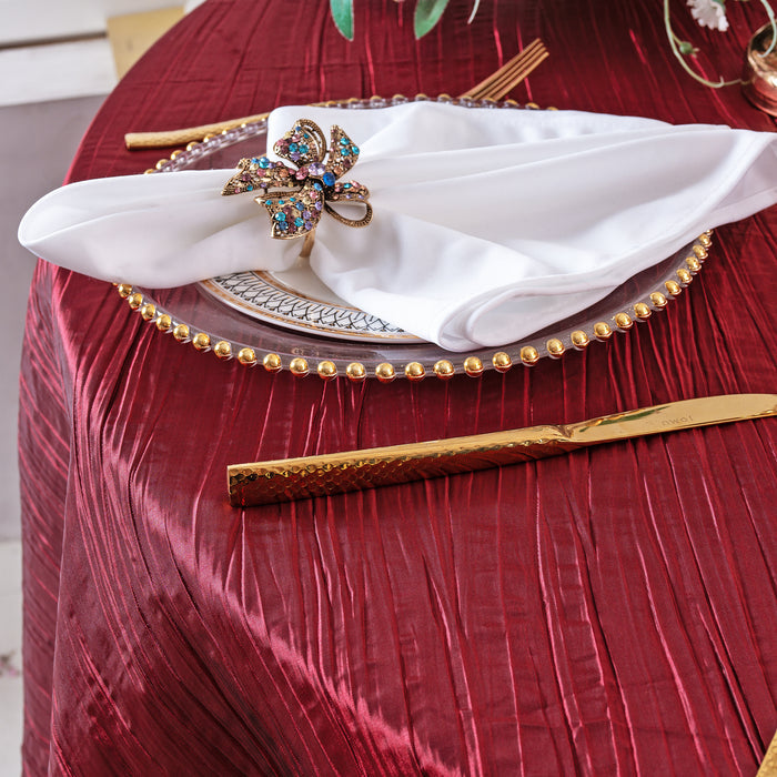 120" Seamless Round Accordion Crinkle Taffeta Tablecloth - Burgundy (1pc)