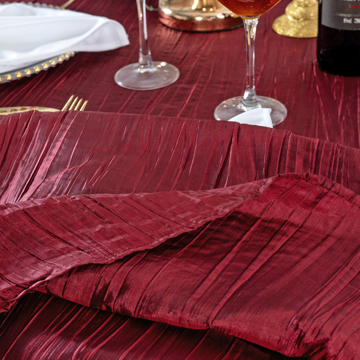 120" Seamless Round Accordion Crinkle Taffeta Tablecloth - Burgundy (1pc)