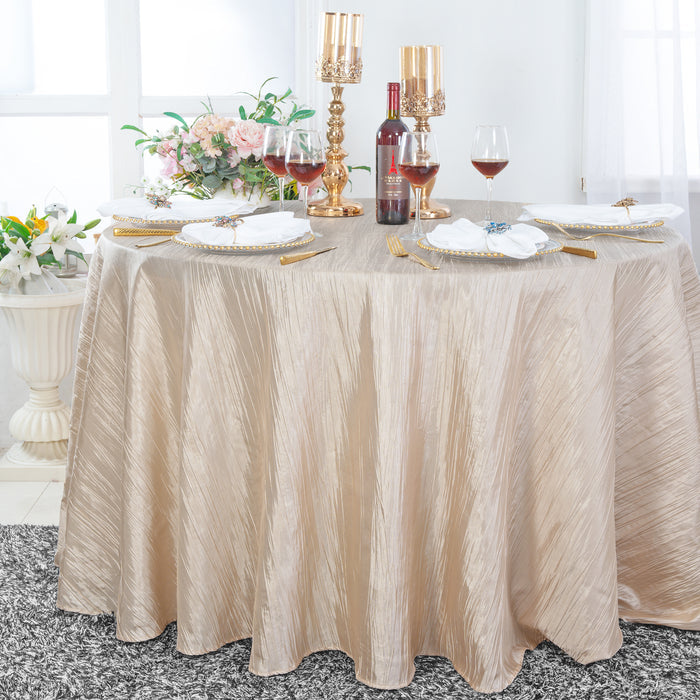 120" Seamless Round Accordion Crinkle Taffeta Tablecloth - Champagne (1pc)