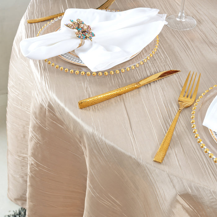 120" Seamless Round Accordion Crinkle Taffeta Tablecloth - Champagne (1pc)