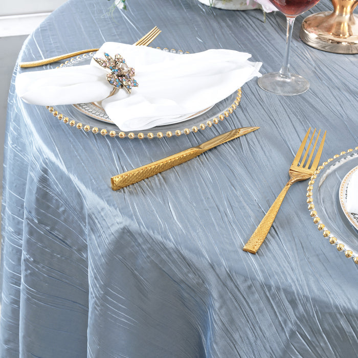 120" Seamless Round Accordion Crinkle Taffeta Tablecloth - Dusty Blue (1pc)