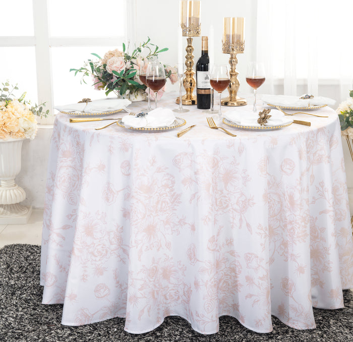 120" Seamless Round French Toile Polyester Tablecloth - Blush Pink/Rose Gold (1pc)