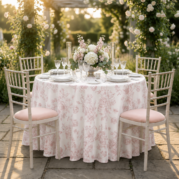 120" Seamless Round French Toile Polyester Tablecloth - Blush Pink/Rose Gold (1pc)