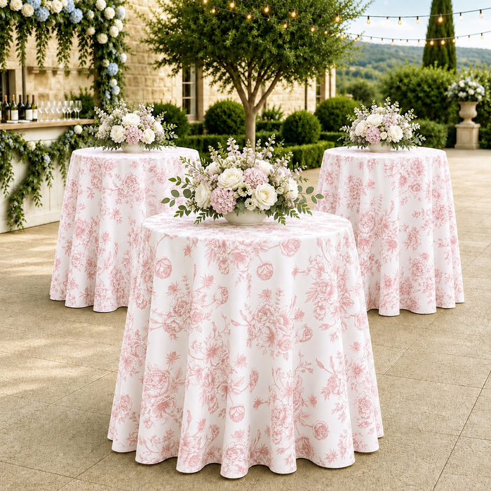 120" Seamless Round French Toile Polyester Tablecloth - Blush Pink/Rose Gold (1pc)