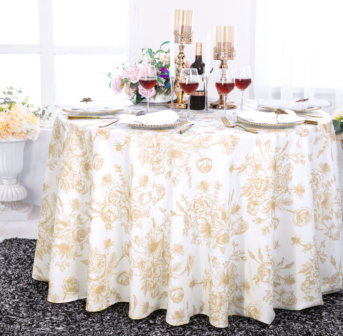 120" Seamless Round French Toile Polyester Tablecloth - Champagne (1pc)
