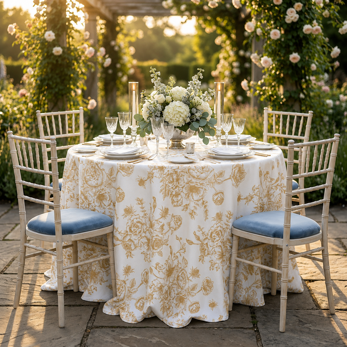 120" Seamless Round French Toile Polyester Tablecloth - Champagne (1pc)