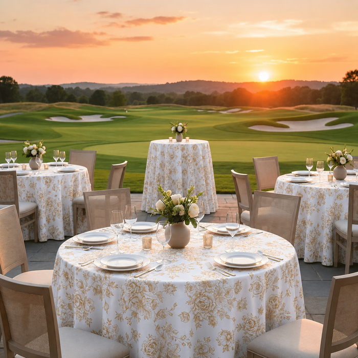 120" Seamless Round French Toile Polyester Tablecloth - Champagne (1pc)