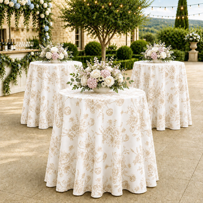 120" Seamless Round French Toile Polyester Tablecloth - Champagne (1pc)