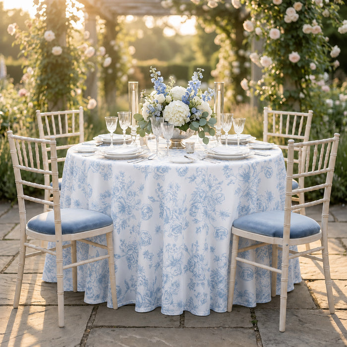 120" Seamless Round French Toile Polyester Tablecloth - Dusty Blue (1pc)
