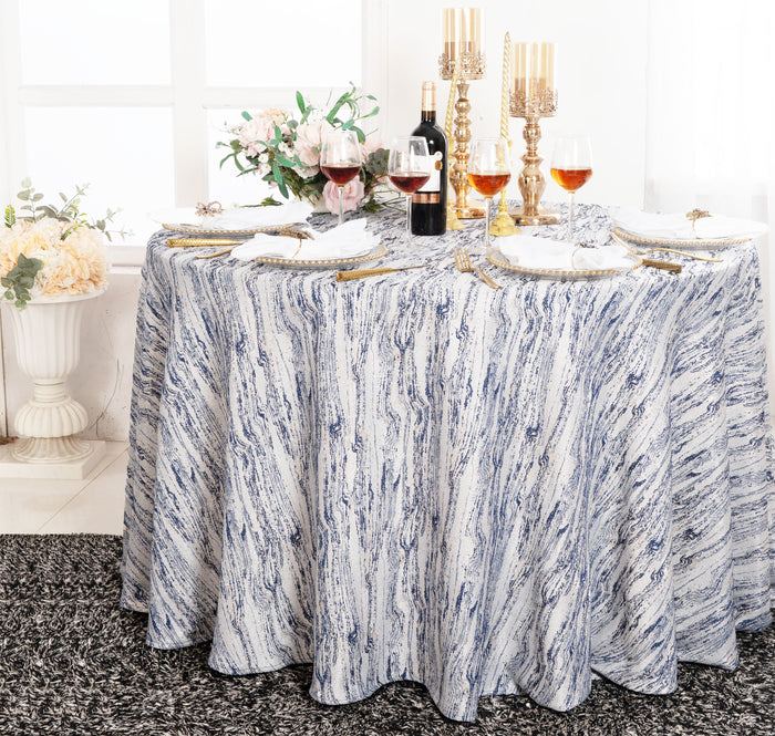 120" Seamless Round Galilean Jacquard Polyester Tablecloth - Navy Blue (1pc)
