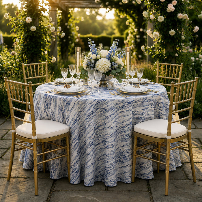 120" Seamless Round Galilean Jacquard Polyester Tablecloth - Navy Blue (1pc)