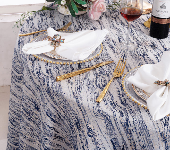120" Seamless Round Galilean Jacquard Polyester Tablecloth - Navy Blue (1pc)