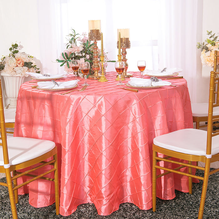 120" Seamless Round Pintuck Taffeta Tablecloth - Coral (1pc)