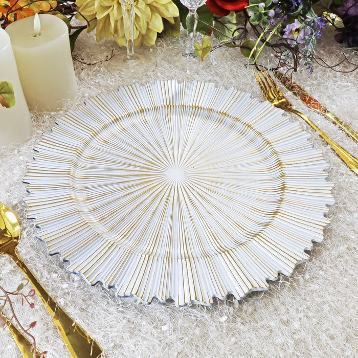 13" Antique White Sunray Acrylic Charger Plates (6pcs)