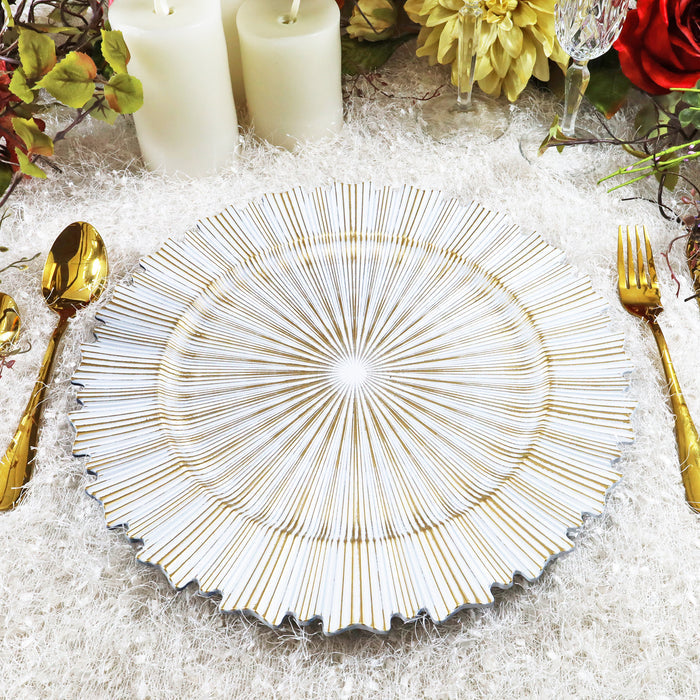13" Antique White Sunray Acrylic Charger Plates (6pcs)