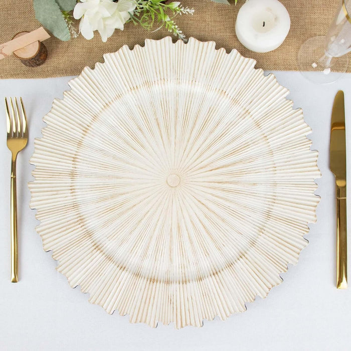 13" Antique White Sunray Acrylic Charger Plates (6pcs)