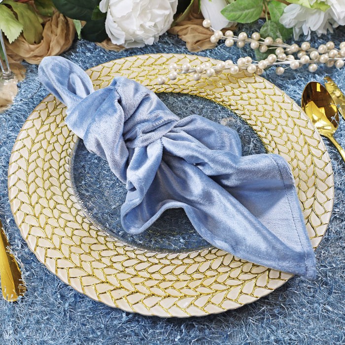 13" Clear Gold Braided Rim Glass Charger Plates (8pcs)