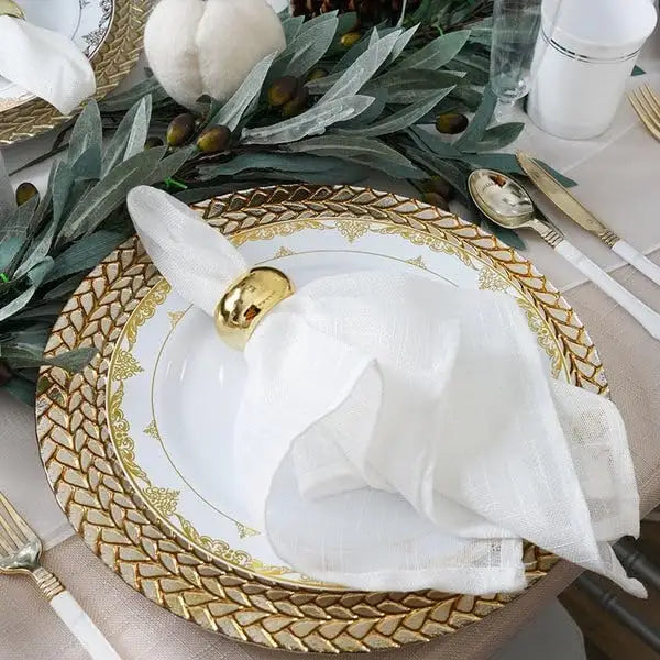 13" Clear Gold Braided Rim Glass Charger Plates (8pcs)