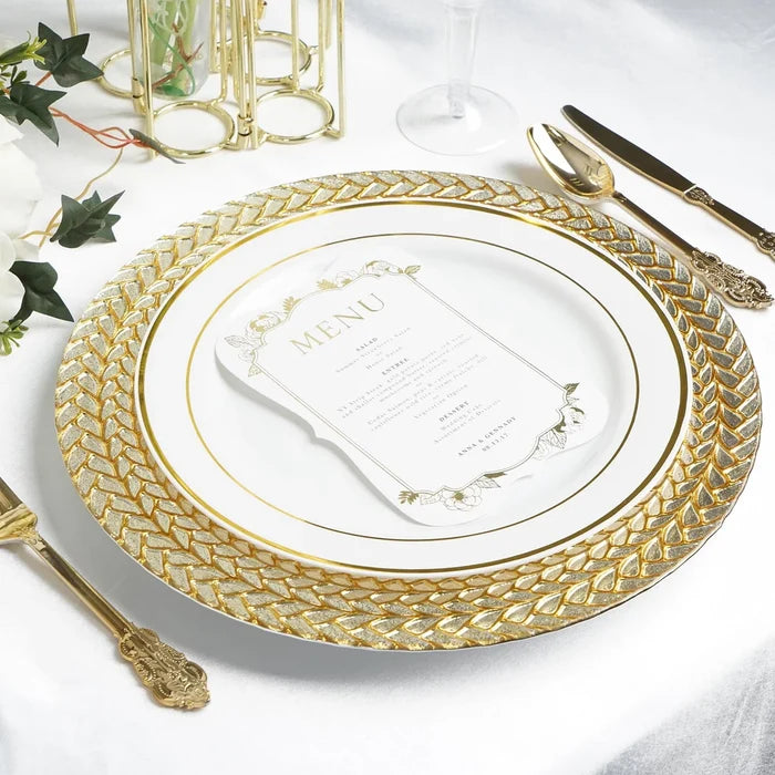 13" Clear Gold Braided Rim Glass Charger Plates (8pcs)