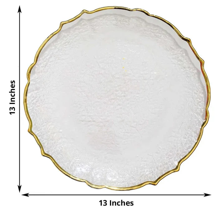 13" Clear Gold Sunflower Scallop Rimmed Glass Charger Plates (8pcs)