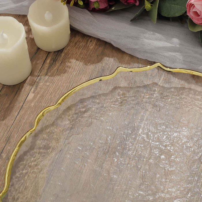 13" Clear Gold Sunflower Scallop Rimmed Glass Charger Plates (8pcs)