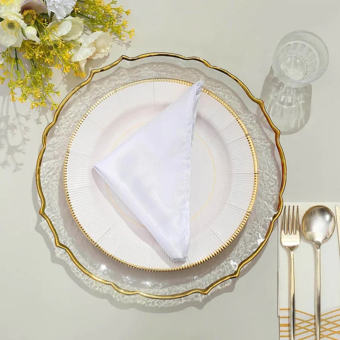 13" Clear Gold Sunflower Scallop Rimmed Glass Charger Plates (8pcs)