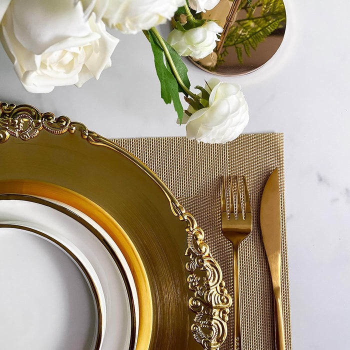 13" Gold Embossed Baroque Acrylic Charger Plates (6pcs)