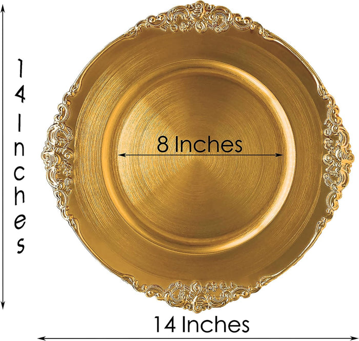 13" Gold Embossed Baroque Acrylic Charger Plates (6pcs)