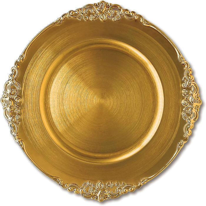 13" Gold Embossed Baroque Acrylic Charger Plates (6pcs)