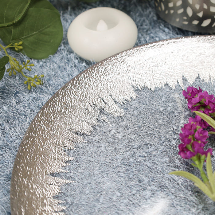 13" Silver Foil Brushed Leaf Rim Glass Charger Plates (8pcs)