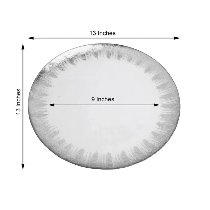 13" Silver Foil Brushed Leaf Rim Glass Charger Plates (8pcs)