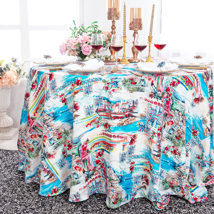 132" Round Faux Linen Tablecloth - Tuscany (1pc)