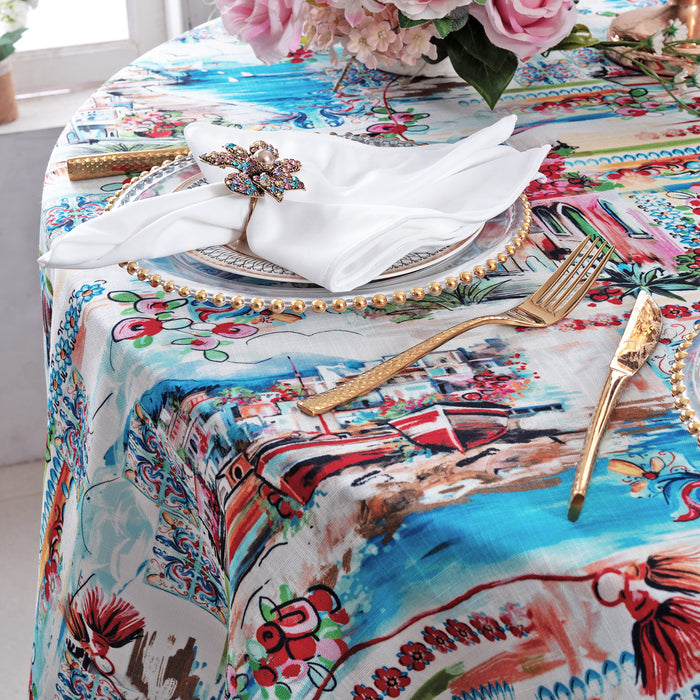 132" Round Faux Linen Tablecloth - Tuscany (1pc)