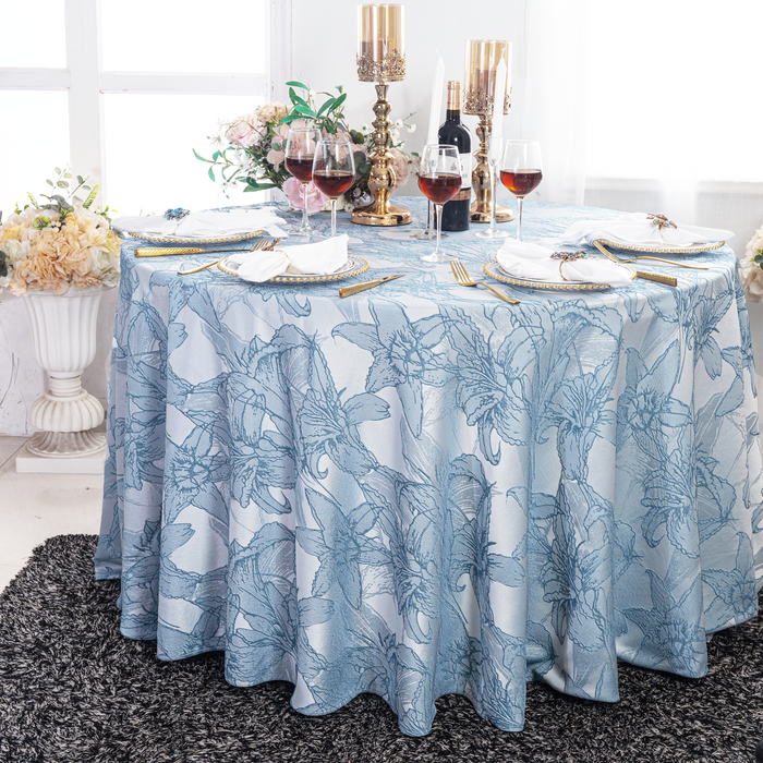 132" Round Floral Reef Jacquard Polyester Tablecloth - Dusty Blue (1pc)