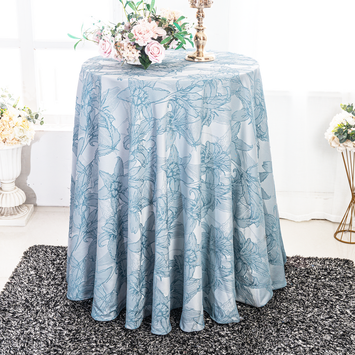 132" Round Floral Reef Jacquard Polyester Tablecloth - Dusty Blue (1pc)