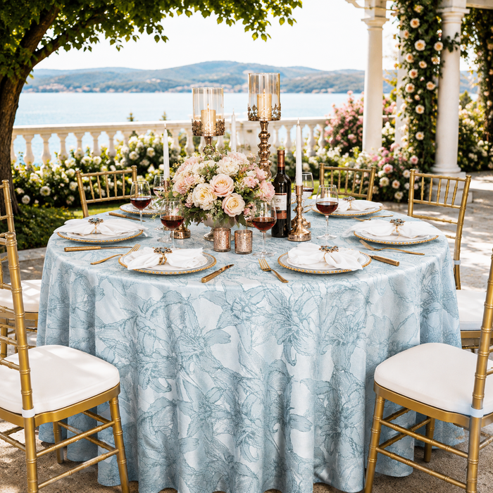 132" Round Floral Reef Jacquard Polyester Tablecloth - Dusty Blue (1pc)