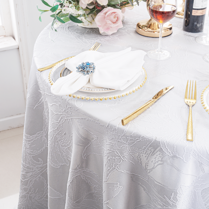 132" Round Floral Reef Jacquard Polyester Tablecloth - White (1pc)