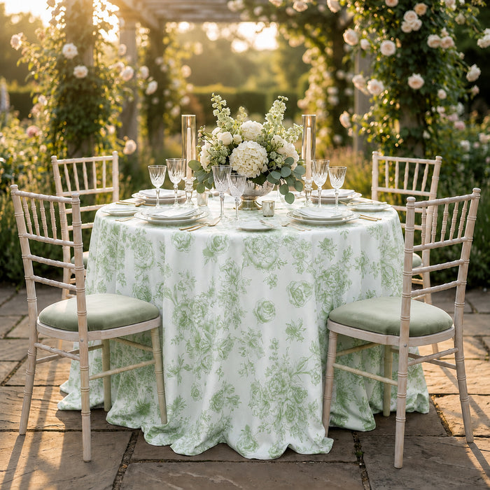 132" Round French Toile Polyester Tablecloth - Sage Green (1pc)