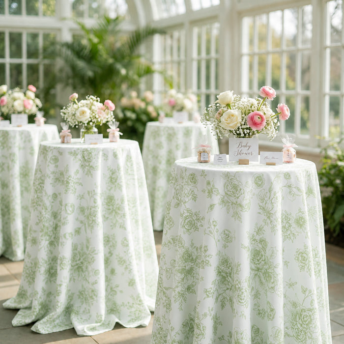 132" Round French Toile Polyester Tablecloth - Sage Green (1pc)