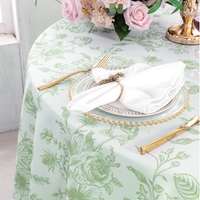 132" Round French Toile Polyester Tablecloth - Sage Green (1pc)