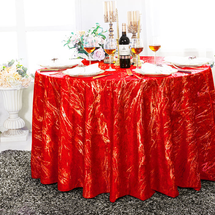 132" Round Gilded Marble Holland Velvet Tablecloth - Red (1pc)